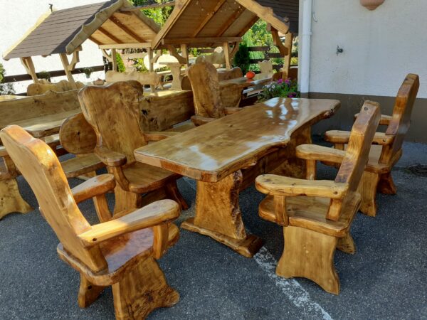 6-Teilige Massivholz Garnitur dunkel Thronstuhl Garten V-Stuhl