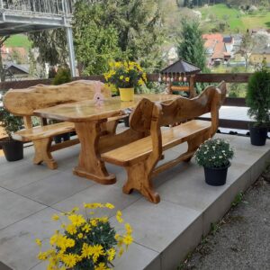 3-Teilige Massivholz Garnitur dunkel Bänke Garten