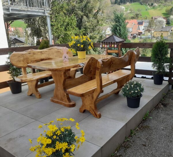 3-Teilige Massivholz Garnitur dunkel Bänke Garten